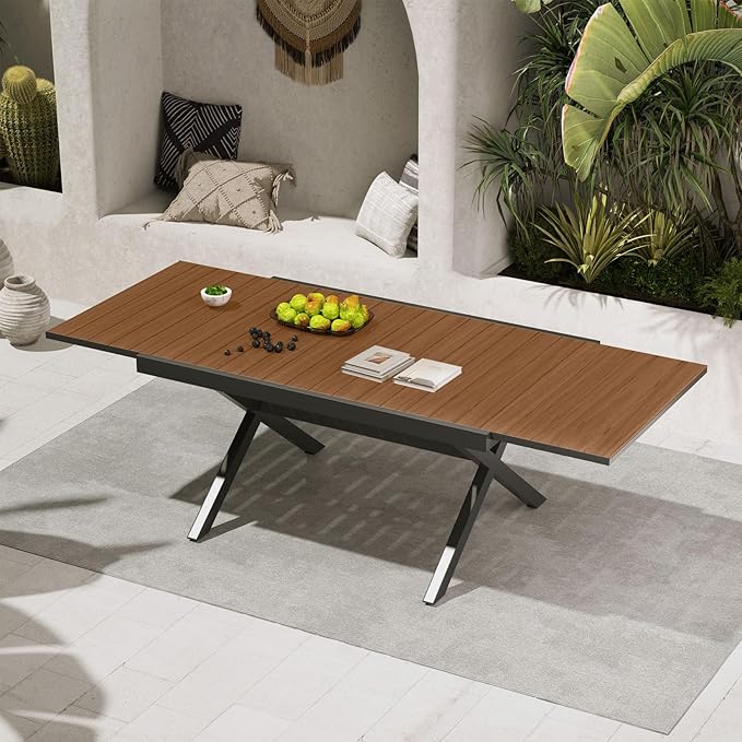 Extendable Outdoor Dining Table 63-94.5 Inch Black