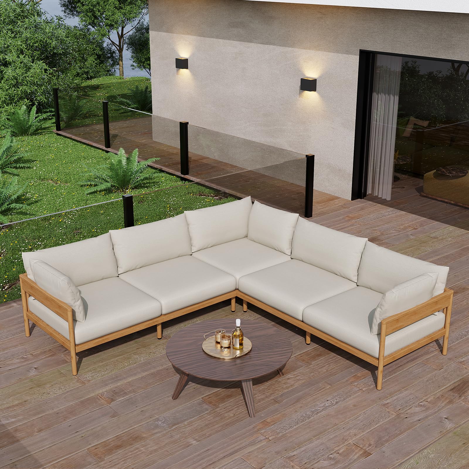 Outdoor Sectional Sofa Set 5-Seat Beige