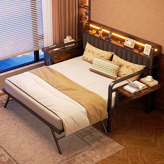 Twin Daybed with Pop-Up Trundle and LED Lights