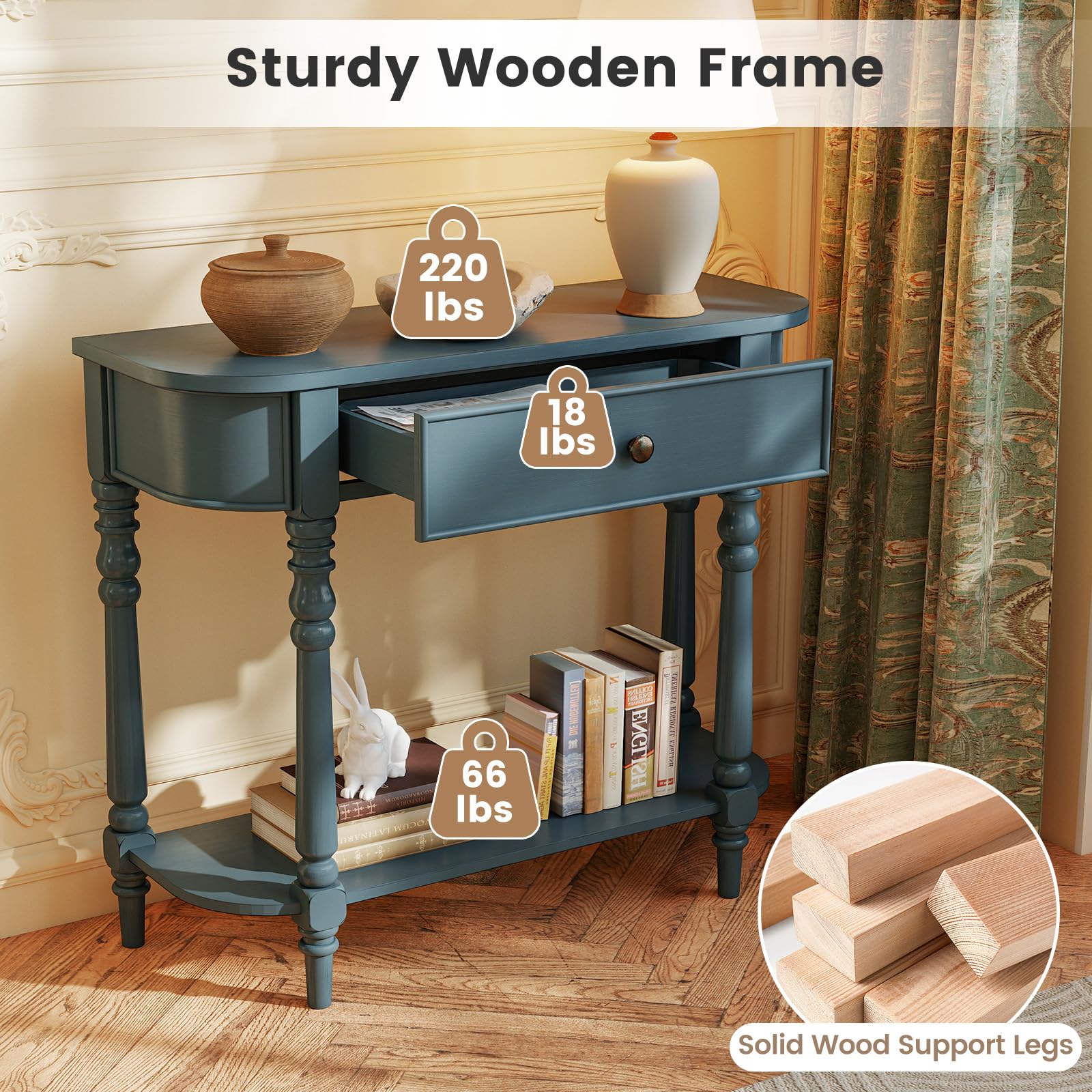 36" 2-Tier Console Table with Storage Drawer