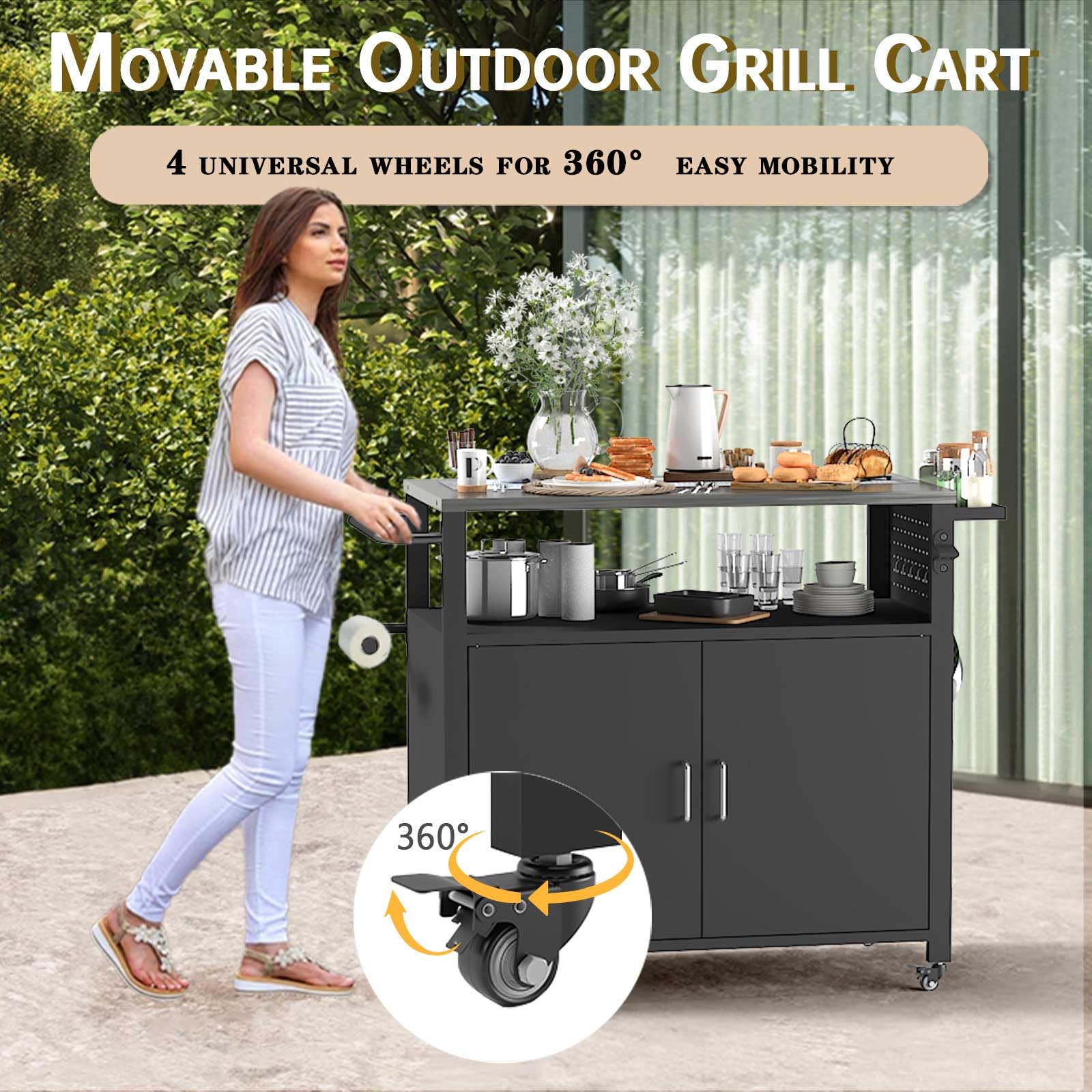 Outdoor Grill Table with Storage and Stainless Steel Top