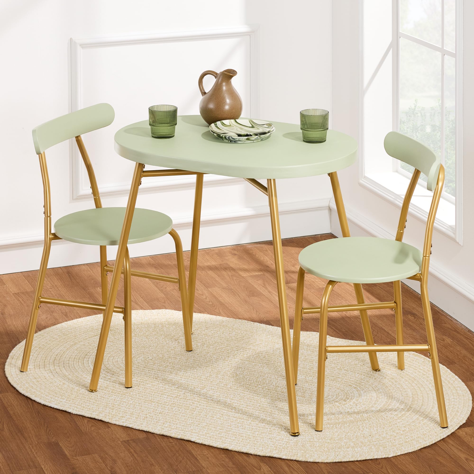 3-Piece Oval Dining Table Set with 2 Chairs