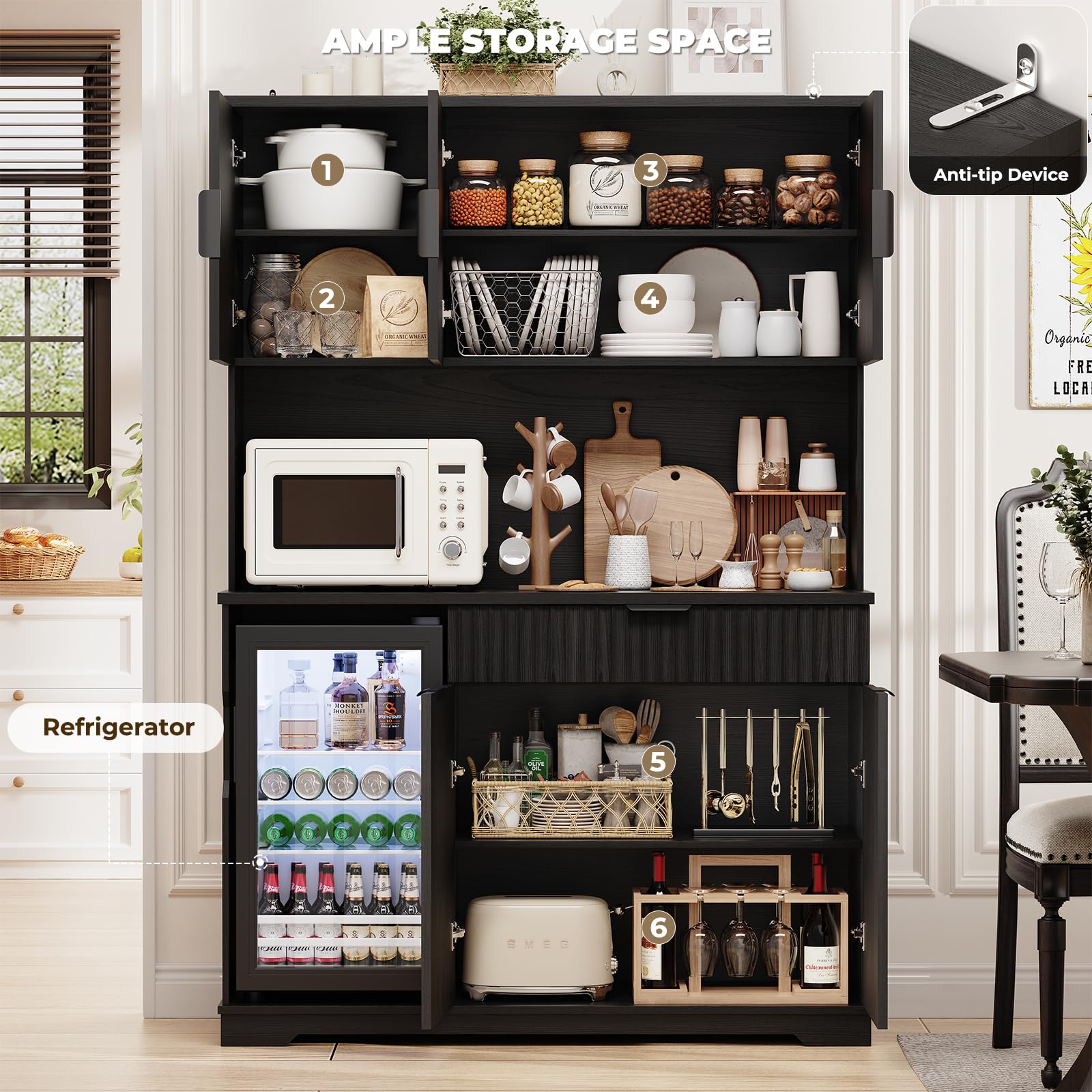 Kitchen Pantry Cabinet with Wine Fridge