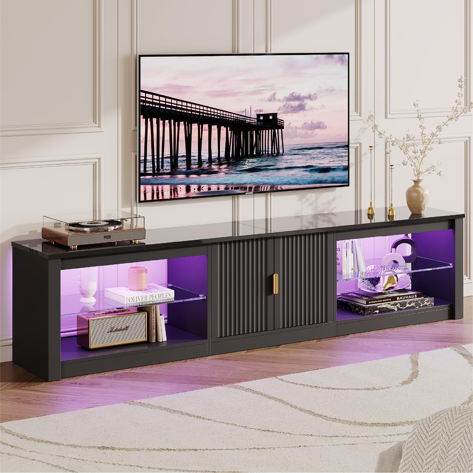 80 Inch LED Gaming TV Stand with Storage Cabinet