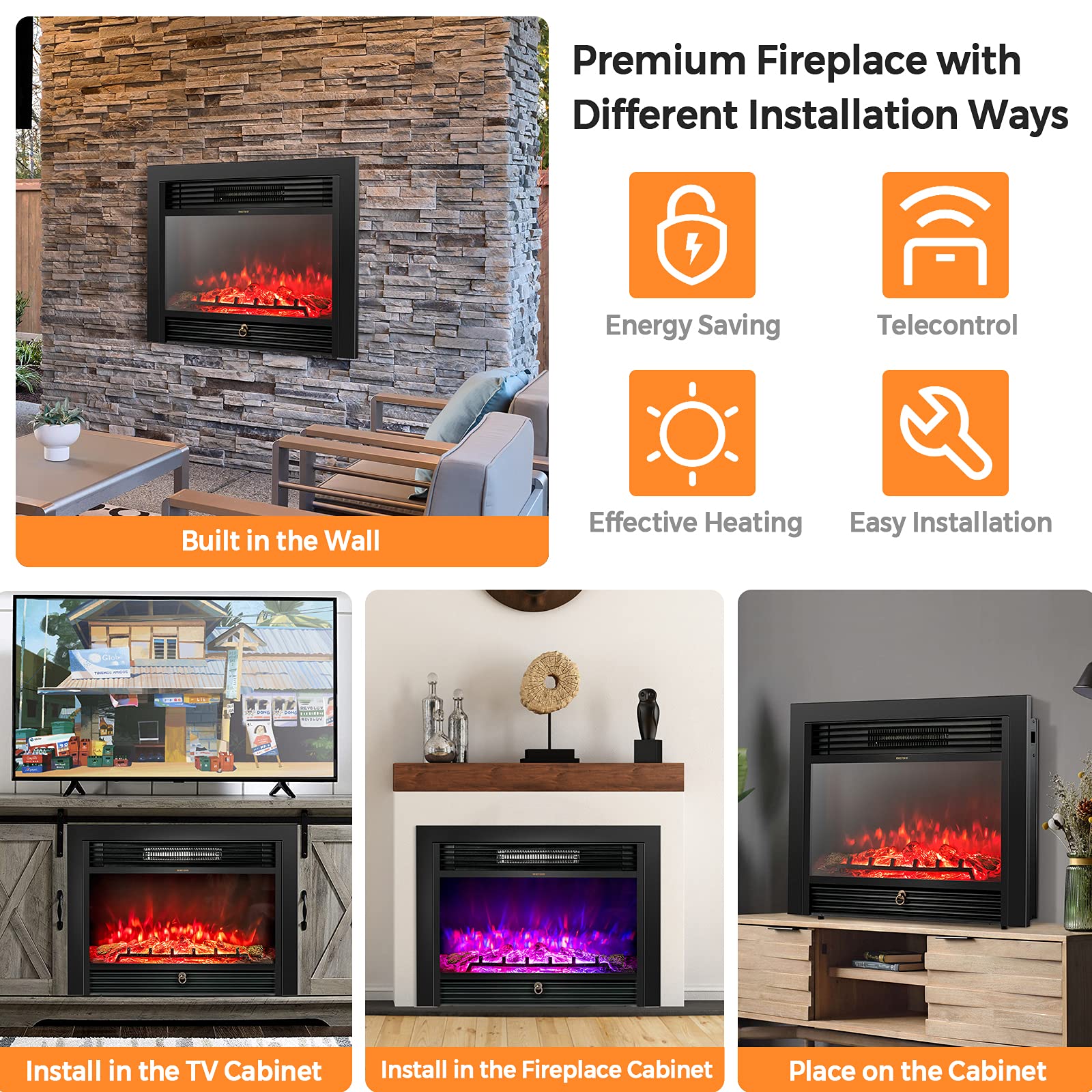 28.5" Electric Fireplace Insert with Remote Control