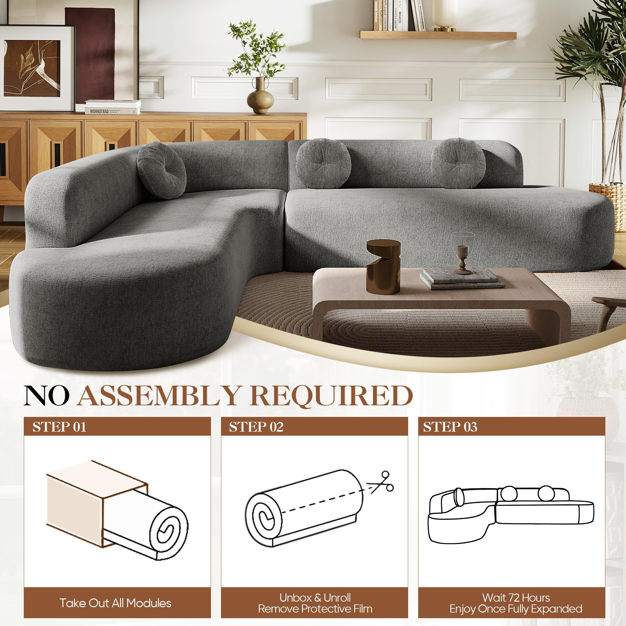 Curved Sectional Sofa with Round Cushions