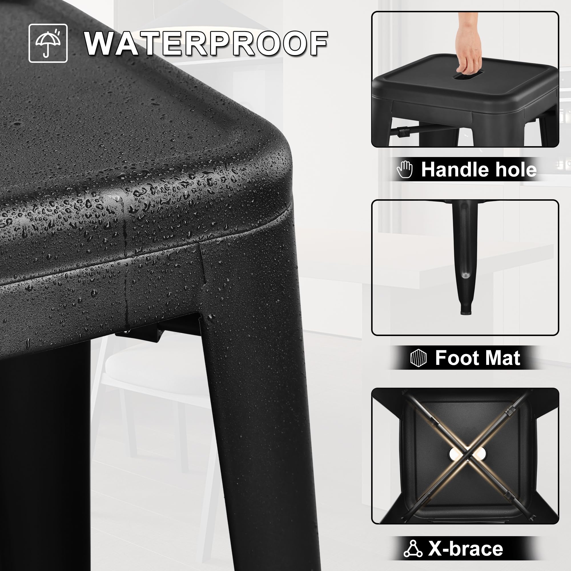 Metal Bar Stools Set of 4 - 30 Inch Backless Stackable