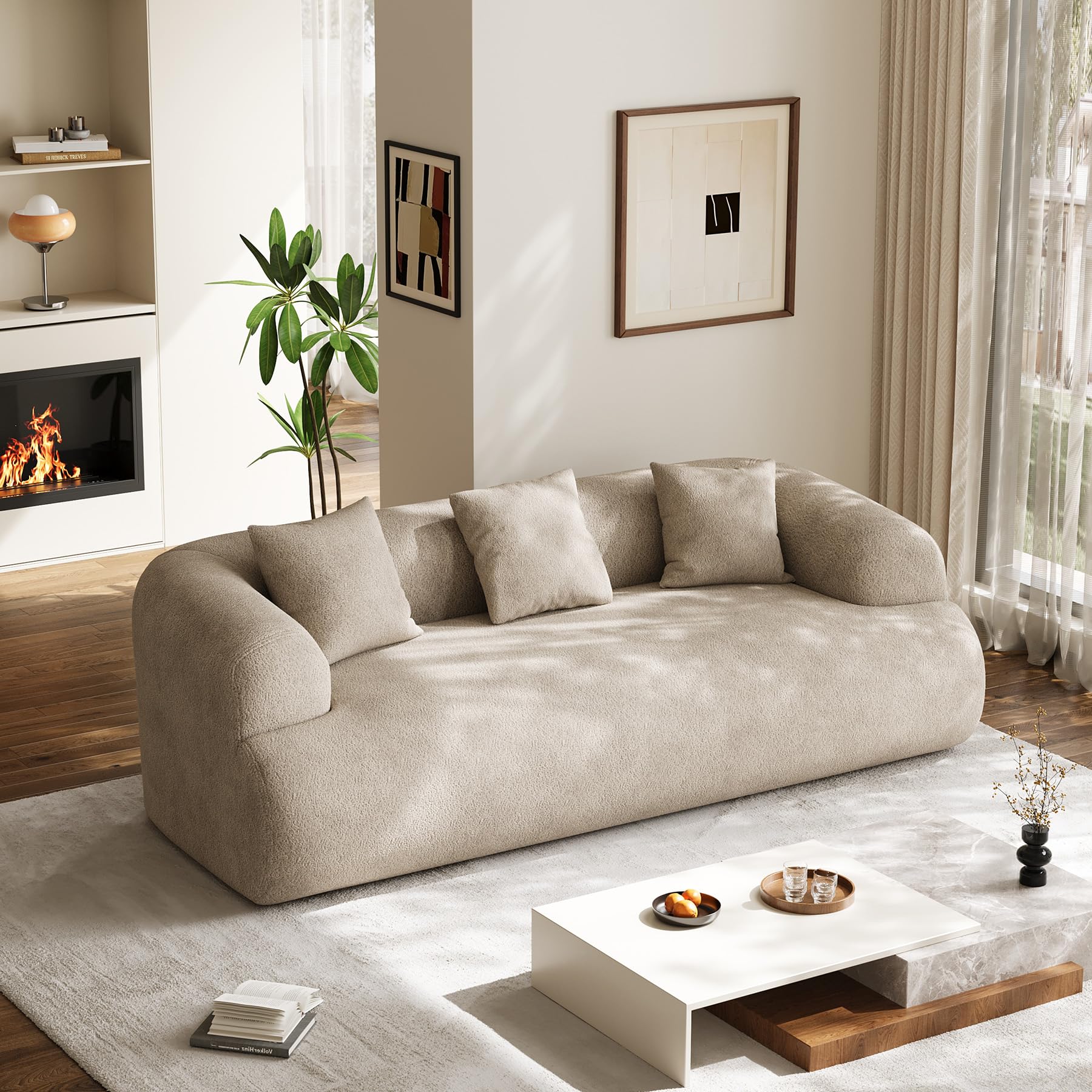 Chenille Curved Cloud Sofa 3-Seater with Pillows