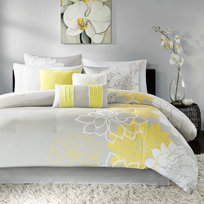 Queen Floral Comforter Set 7 Piece