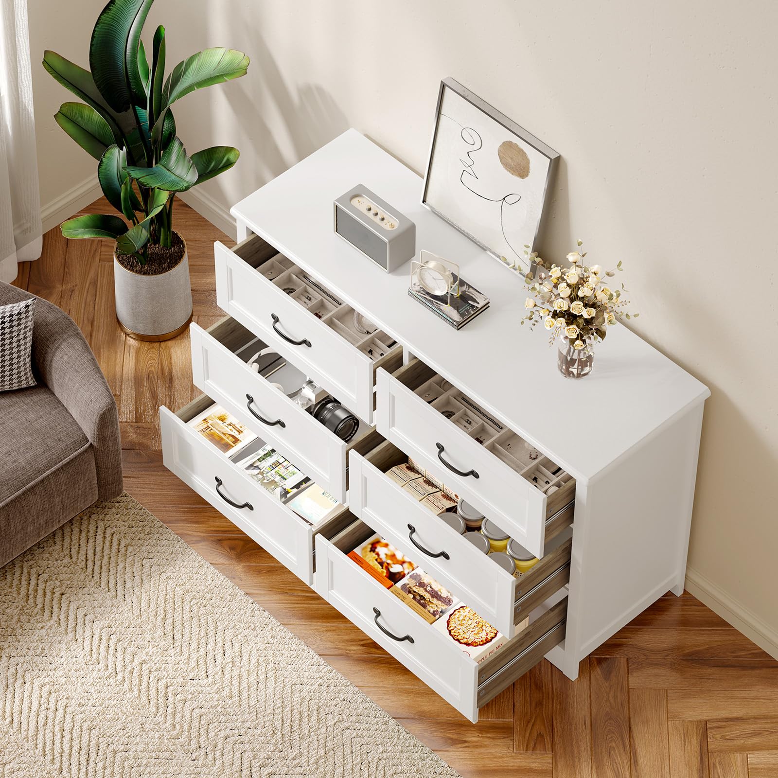 6 Drawer Dresser for Bedroom 47 Inch White