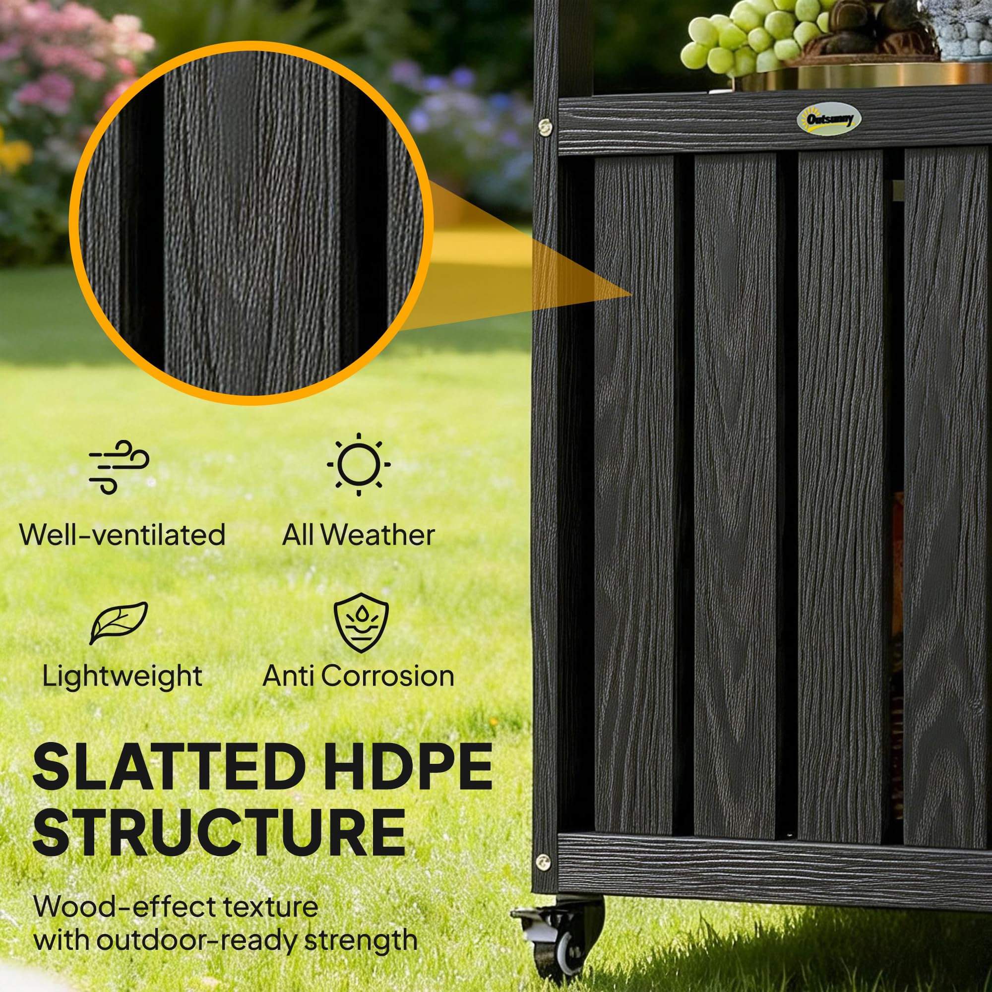 Outdoor Bar Cart with Storage Cabinet