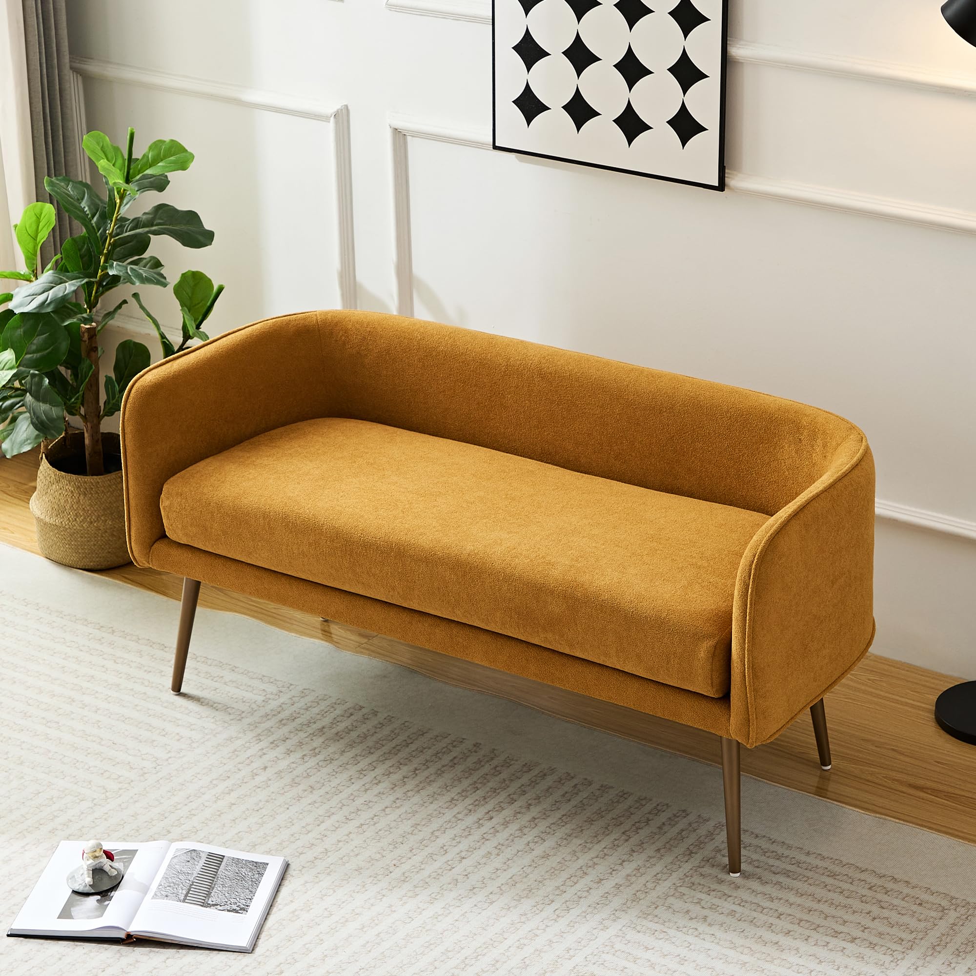 Upholstered Entryway Bench with Low Backrest and Armrests