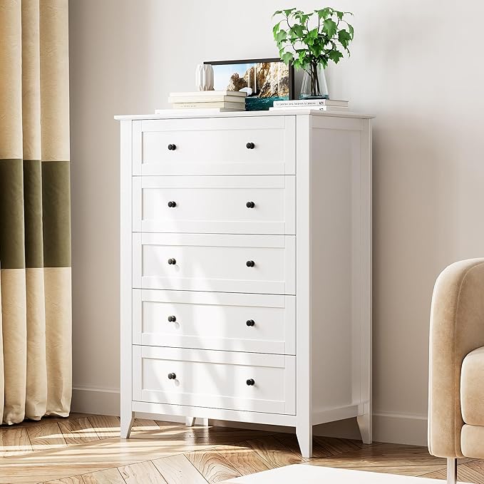 Green 5 Drawer Dresser with Metal Knobs