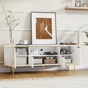 70" White and Gold TV Stand with Faux Marble Top