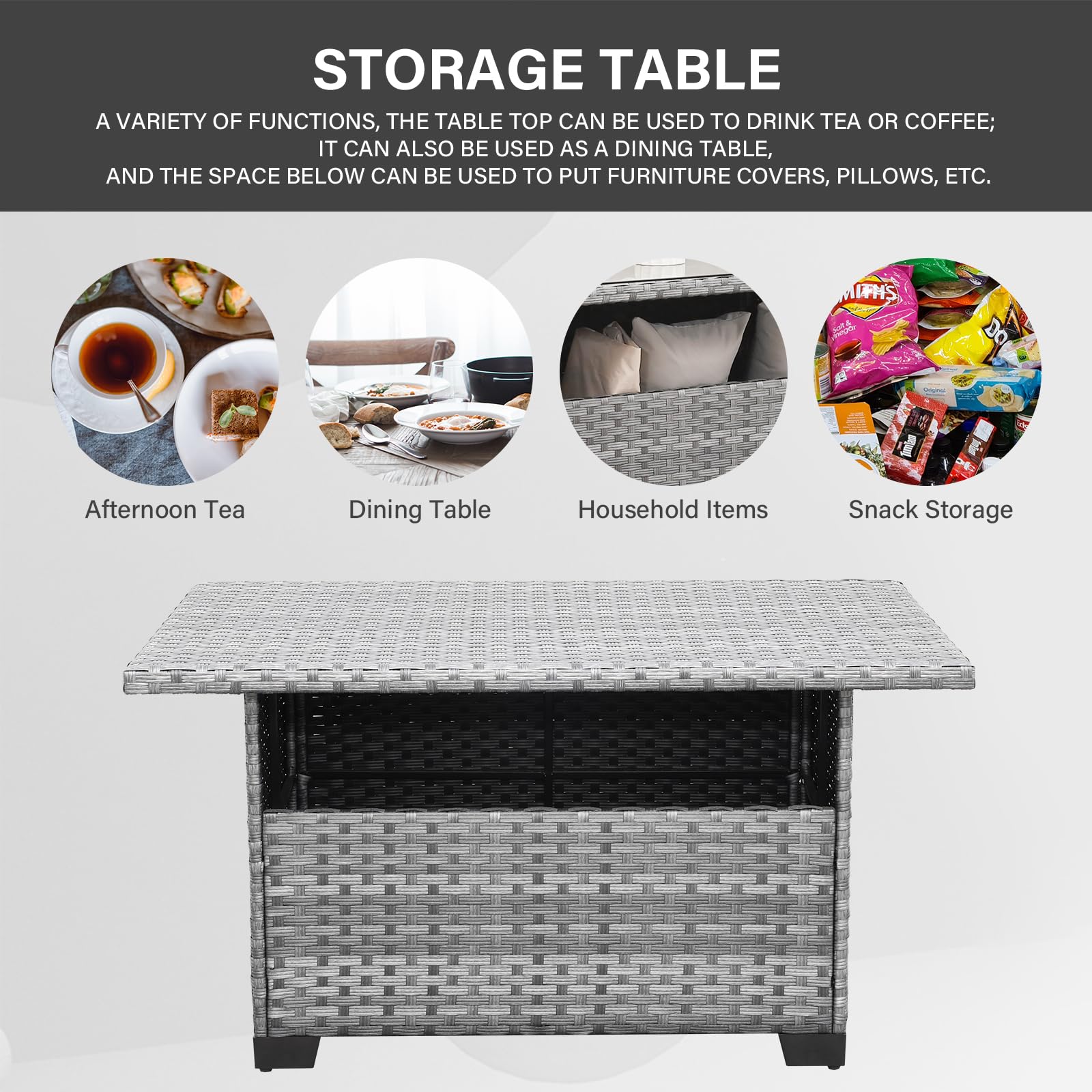 Outdoor PE Wicker Coffee Table with Storage