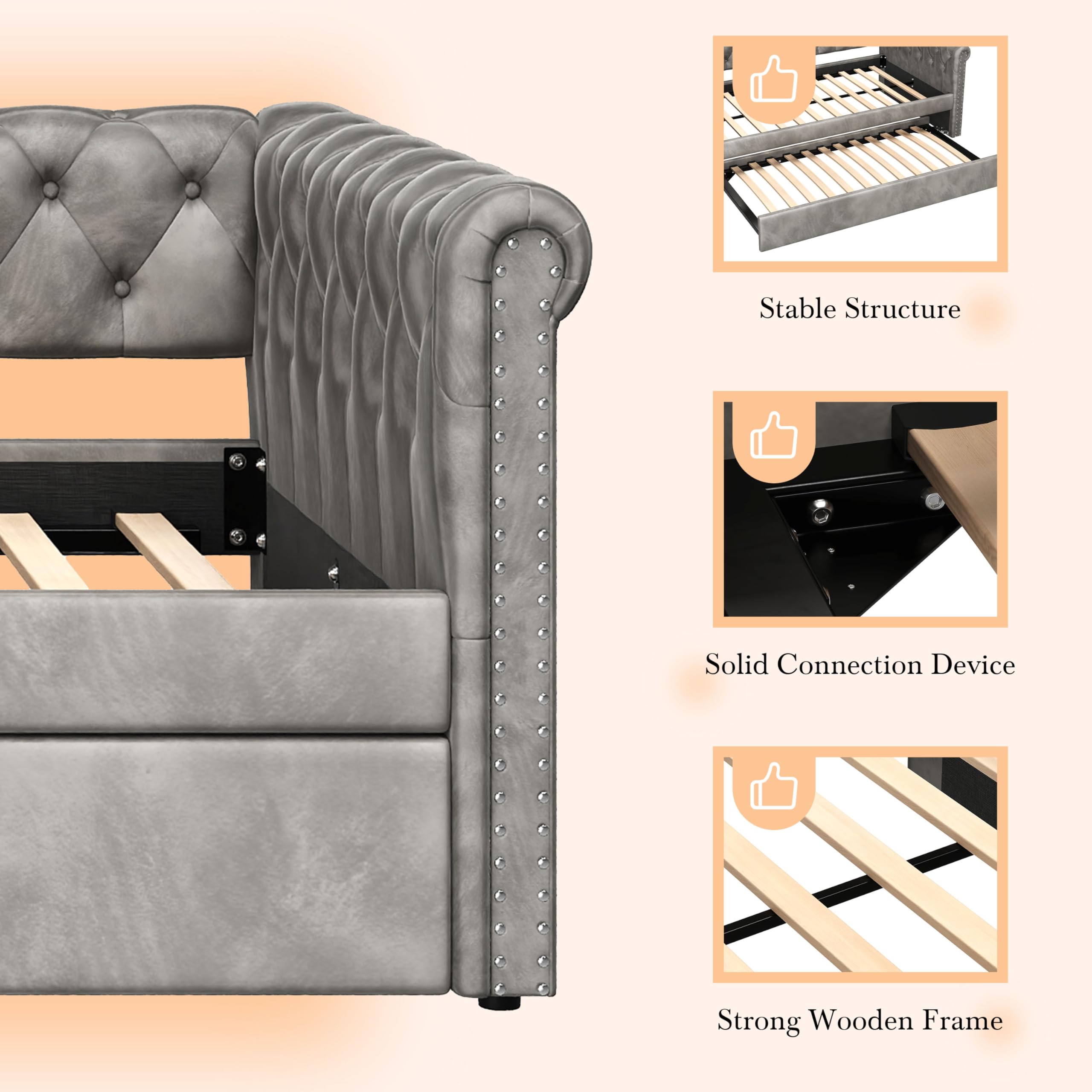 Upholstered Velvet Daybed with Trundle