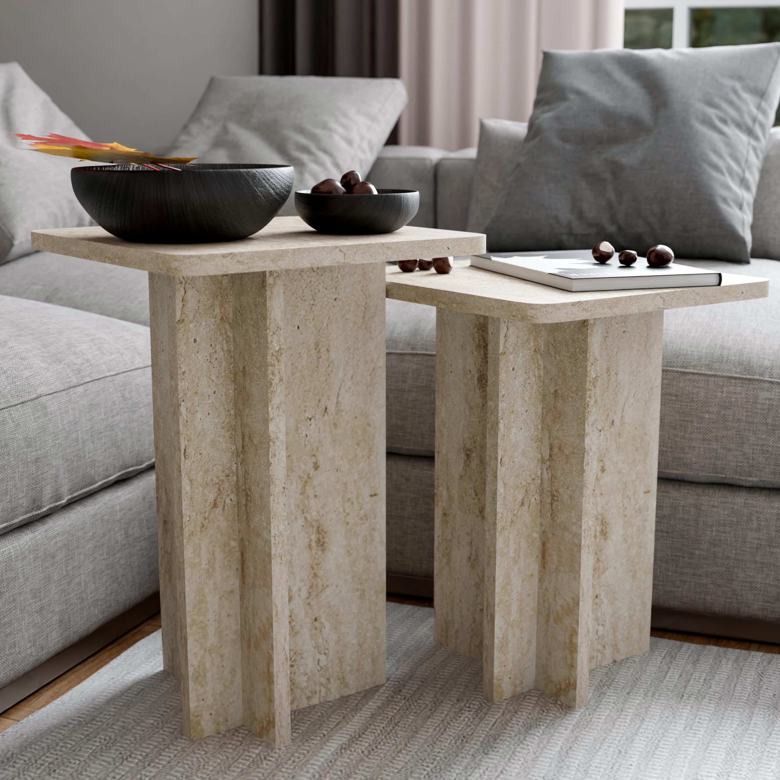 Travertine Square Nesting Coffee Table Set