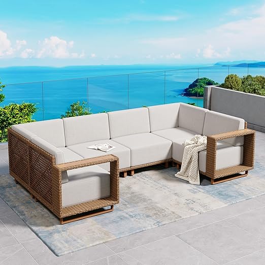 U-Shaped Rattan Wicker Sectional Sofa Set