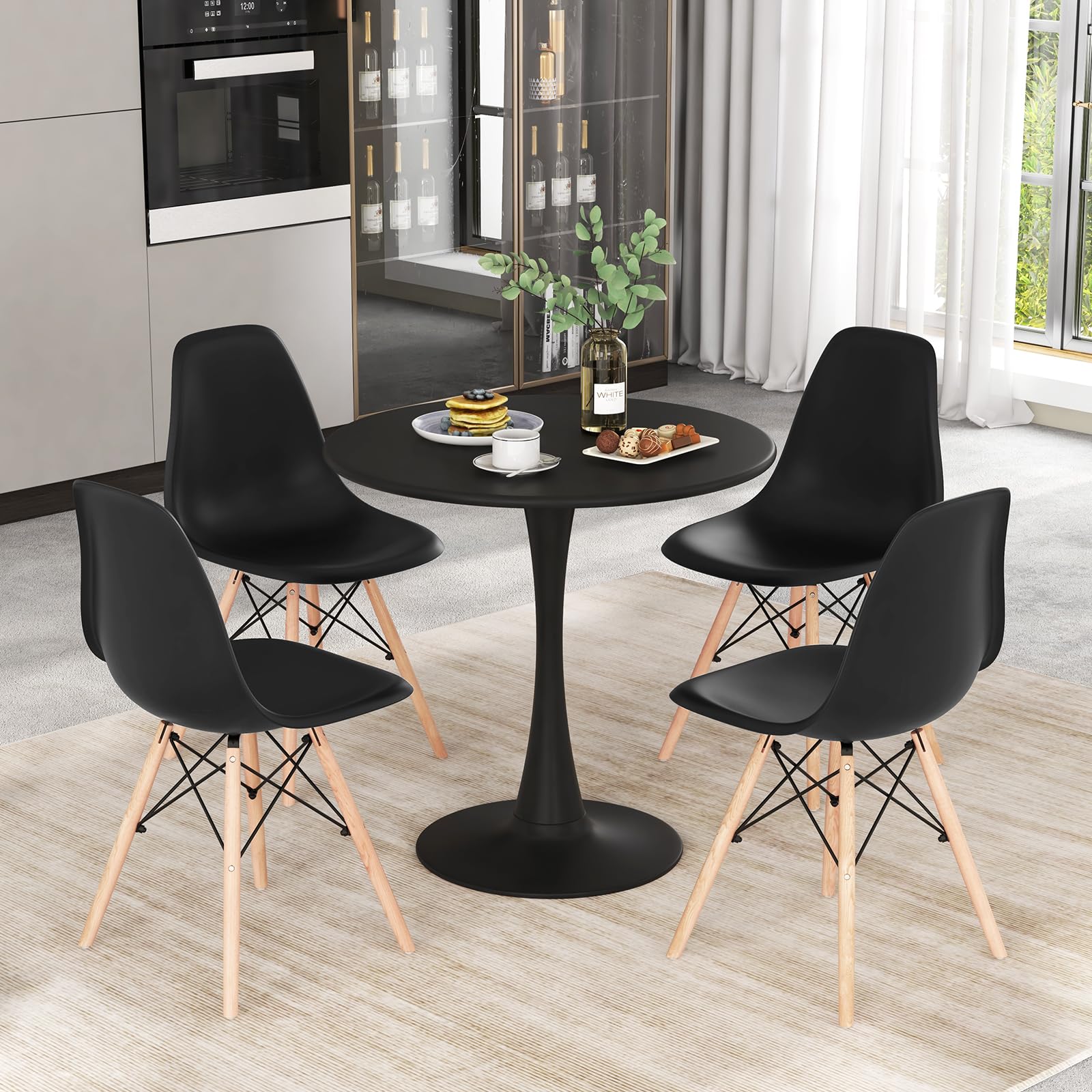 5-Piece Round Dining Table Set with 4 Chairs