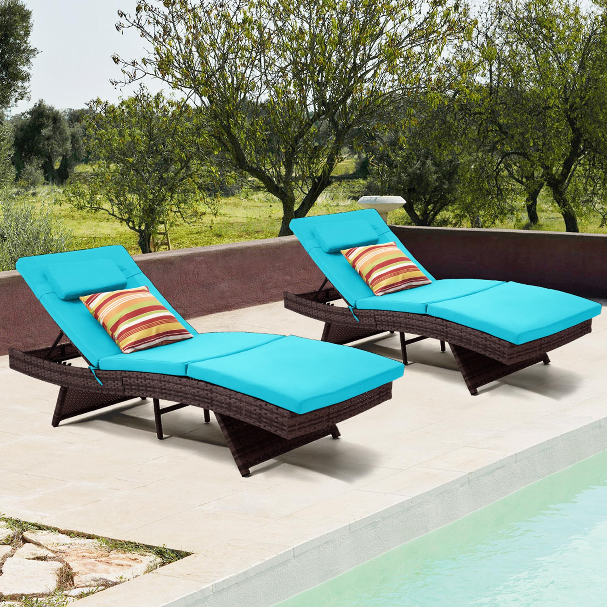 Wicker Chaise Lounge Chair Set of 2