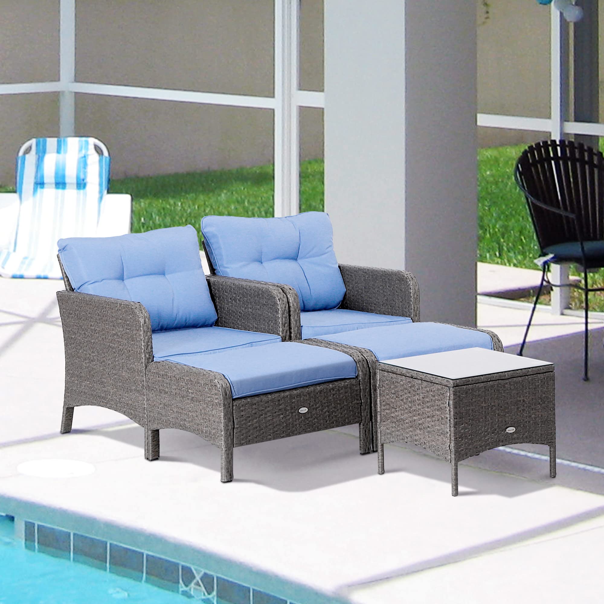 5-Piece Rattan Wicker Patio Conversation Set with Cushioned Chairs and Glass Coffee Table
