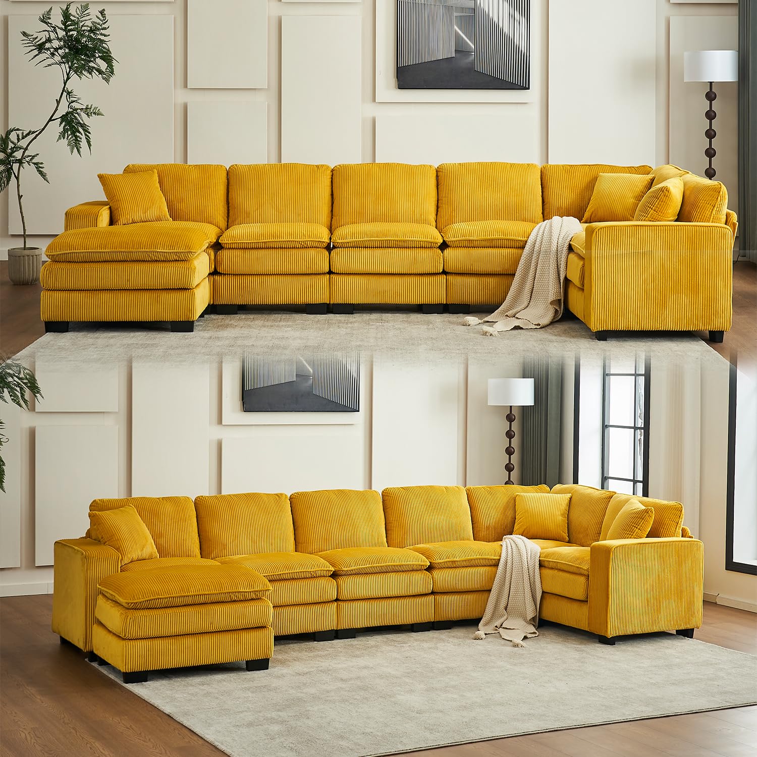 Large Modular Sectional Sofa 6-Seat with Ottoman
