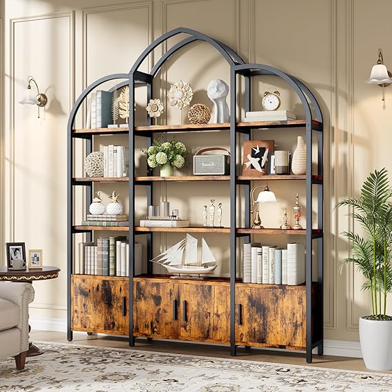 Arched Bookshelf with Cabinets 5 Tier
