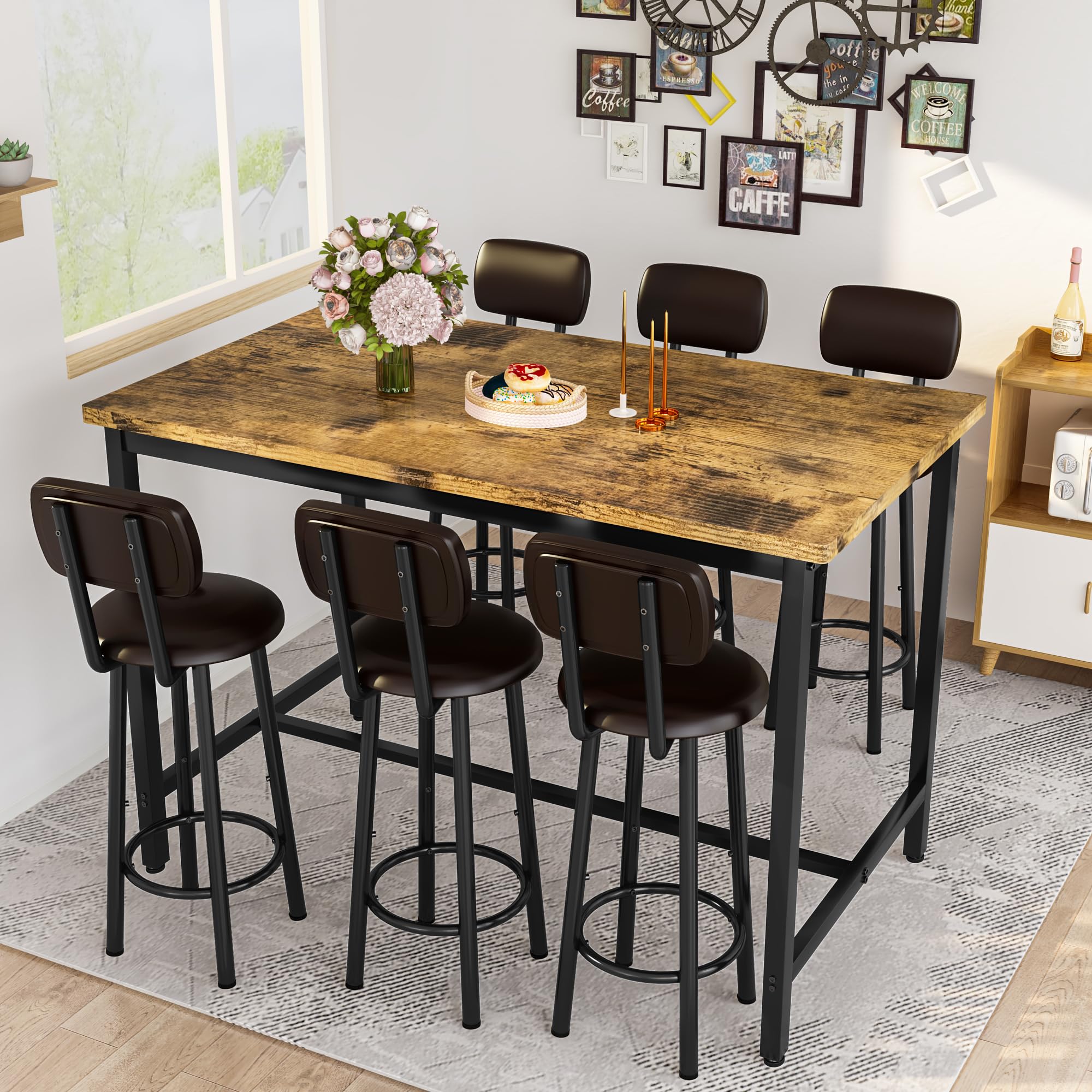 7-Piece Counter Height Dining Set with 6 Chairs