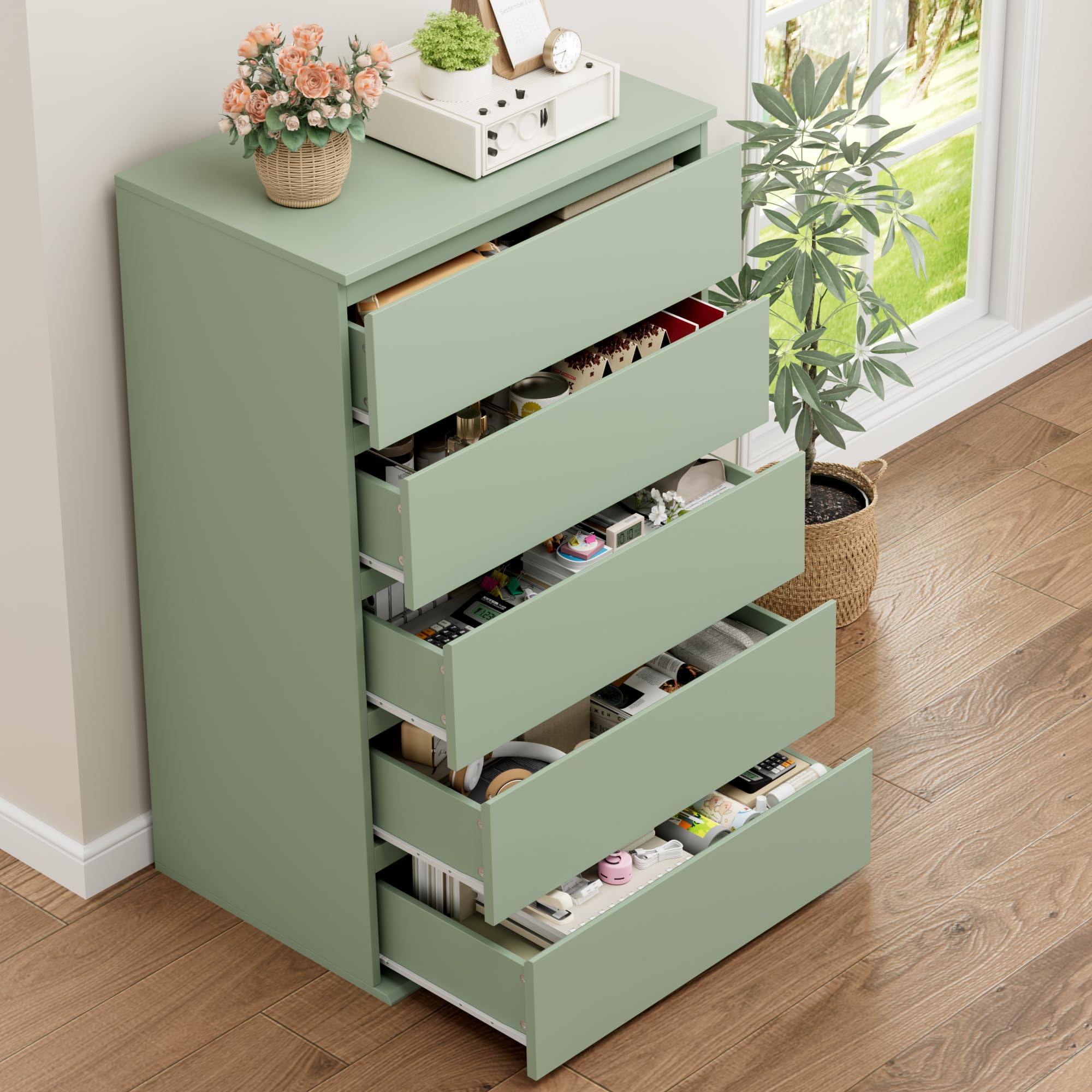 5 Drawer Dresser Tall Chest with Large Storage Space