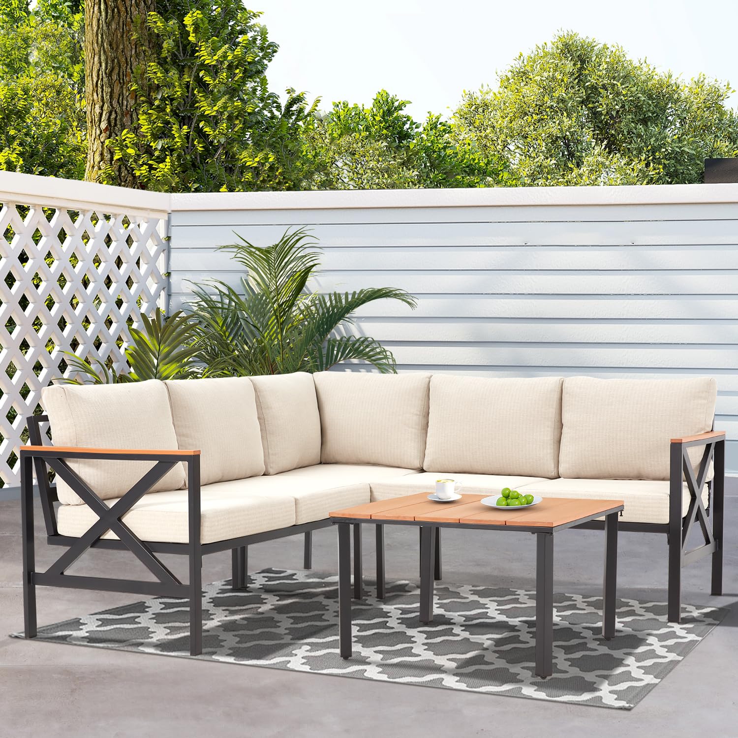 6-Piece Metal L-Shaped Patio Sectional Set
