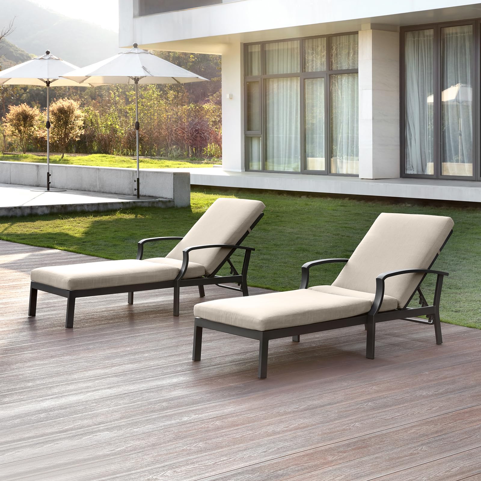 2-Piece Aluminum Patio Chaise Lounge Set with Cushions