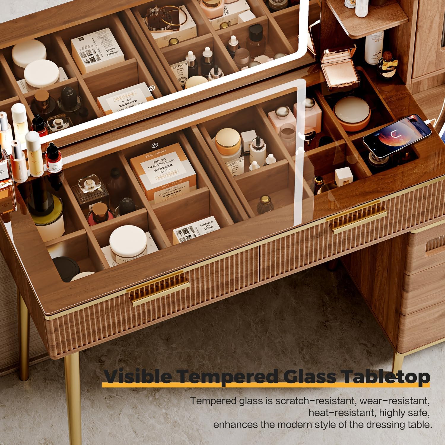 Vanity Desk with HD Lighted Mirror and 5 Drawers