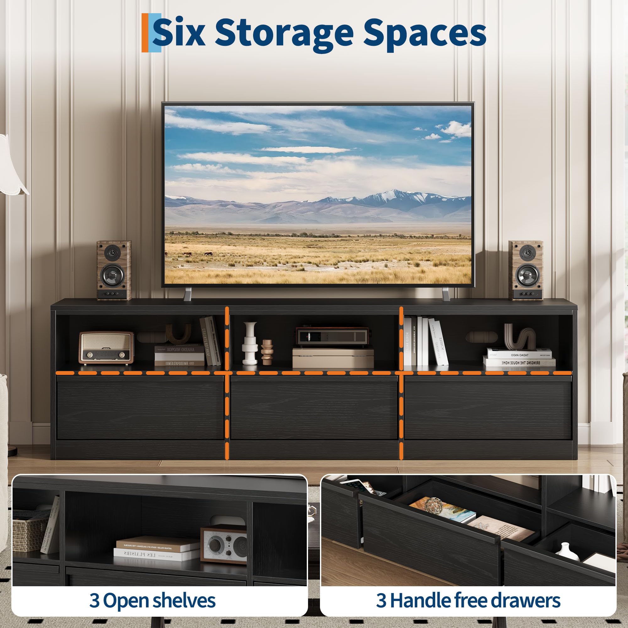 70 Inch TV Stand with Storage Drawer and Open Shelves