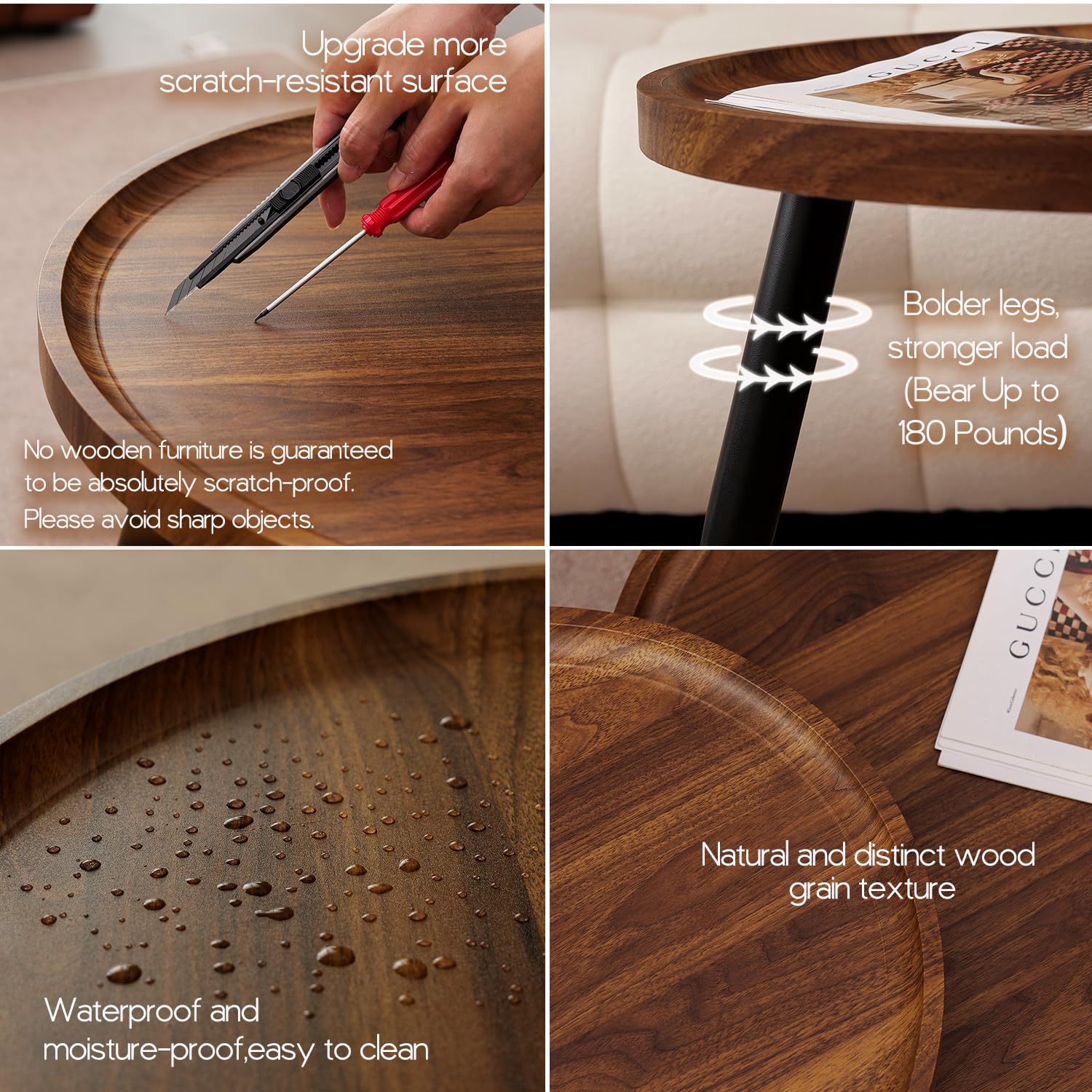 2-Piece Round Nesting Coffee Table Set - Mid Century Modern Walnut