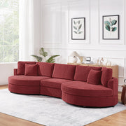 129-Inch Curved Chenille Sofa with Throw Pillows