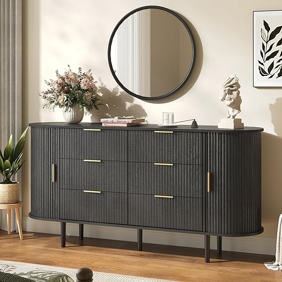 Fluted 6 Drawer Dresser 63" Wide with Metal Handles