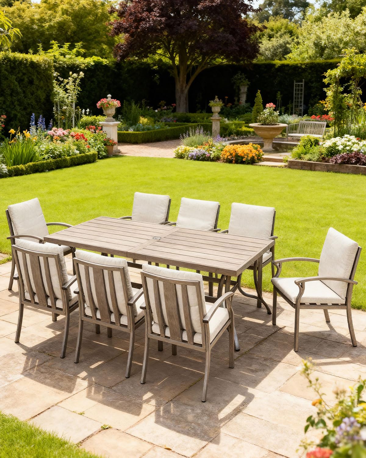 9-Piece Aluminum Outdoor Dining Set with Umbrella Hole