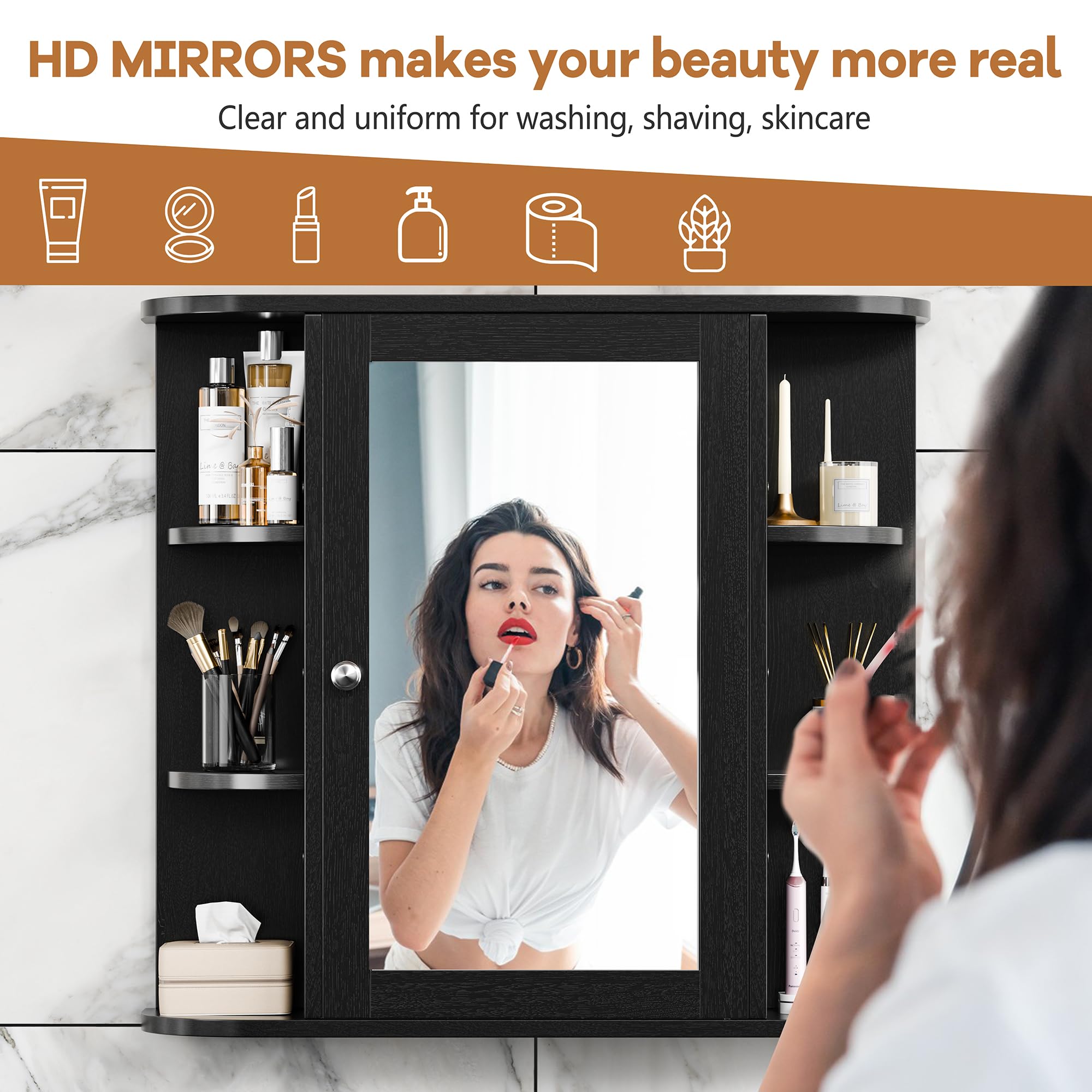 Bathroom Mirror Cabinet Wall Mounted with 6 Shelves