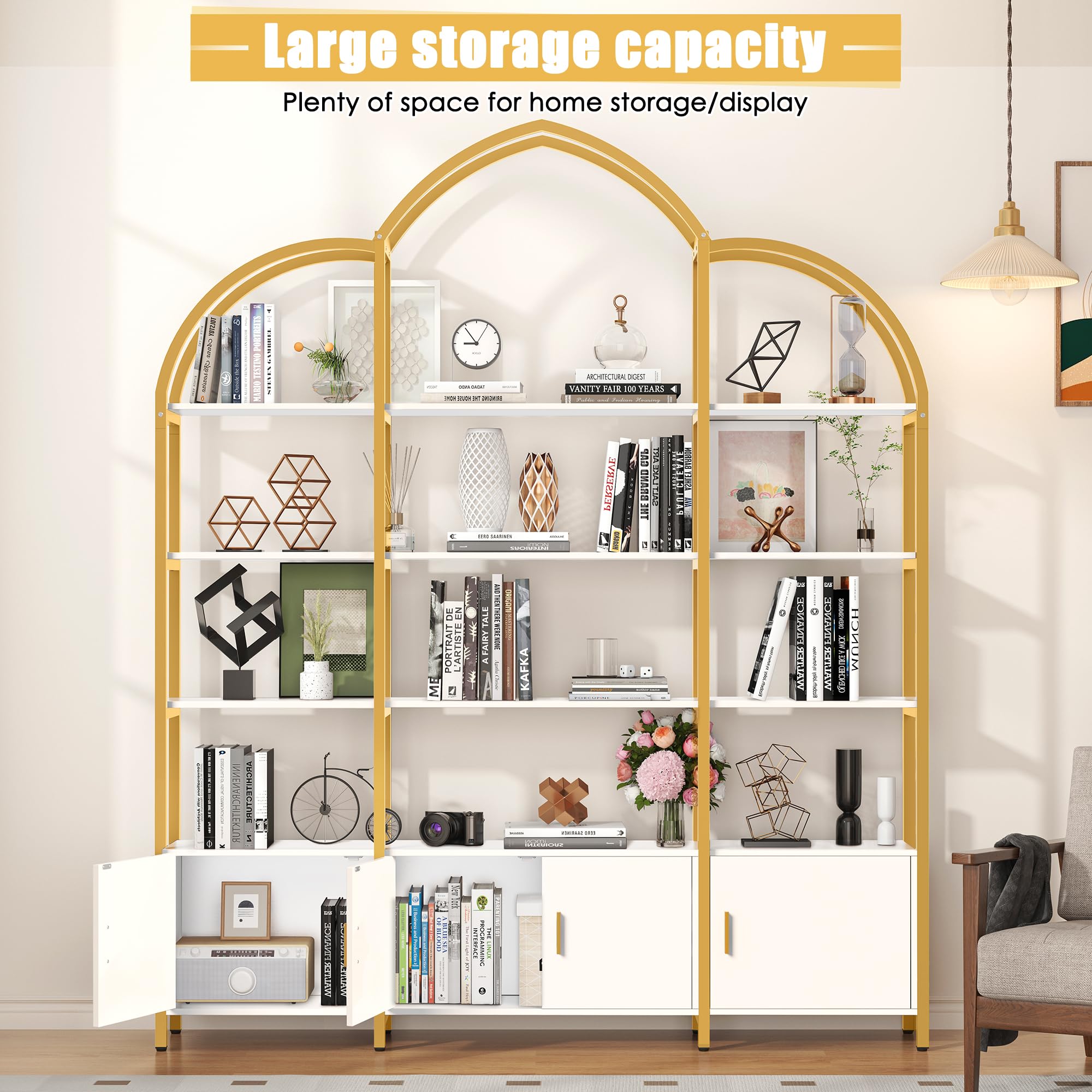 Arched Bookshelf with Storage