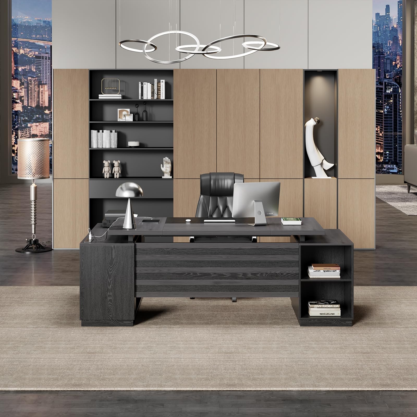 L-Shaped Desk with Drawers and Power Outlet