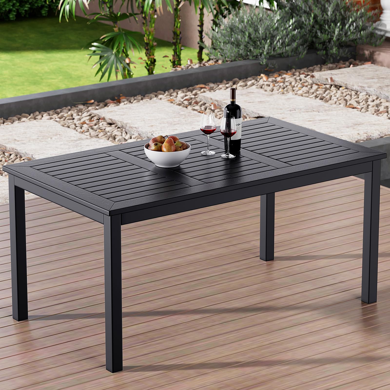Outdoor Dining Table for 6 Rectangle Weather-Resistant Black