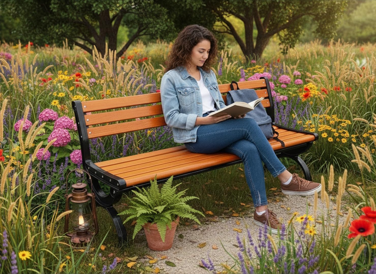 Outdoor Garden Bench with Backrest