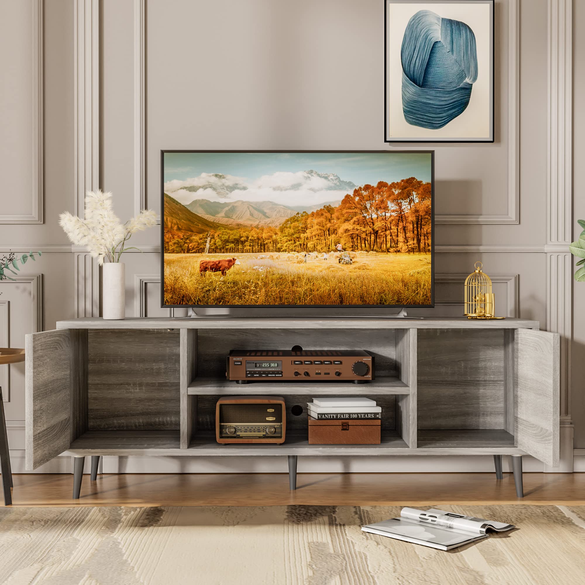 Mid-Century Modern TV Stand with Storage Cabinets