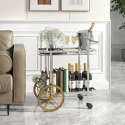 2-Tier Rolling Bar Cart with Tempered Glass Shelves