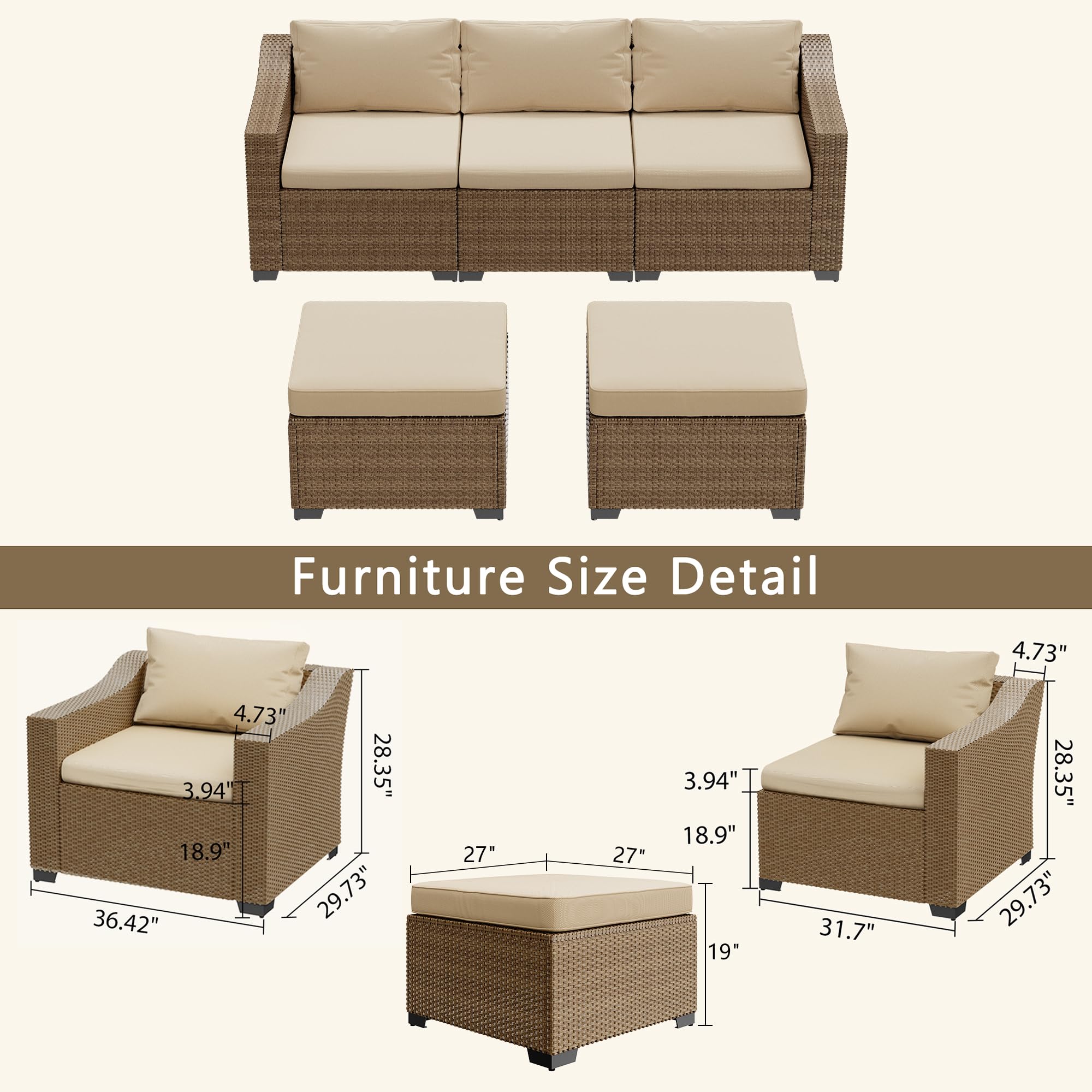 5-Piece Rattan Patio Conversation Set with Coffee Table