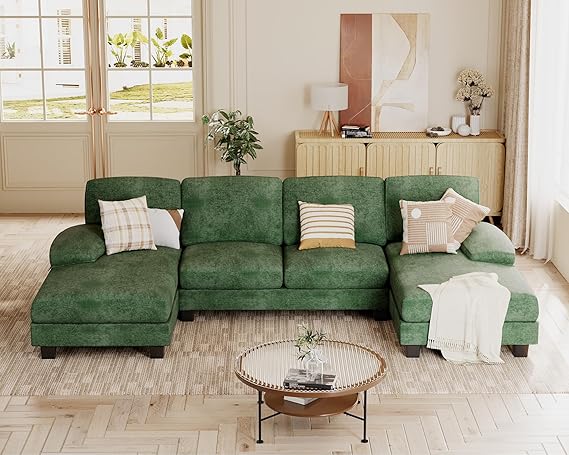 U-Shaped Sectional Couch with Chenille Fabric