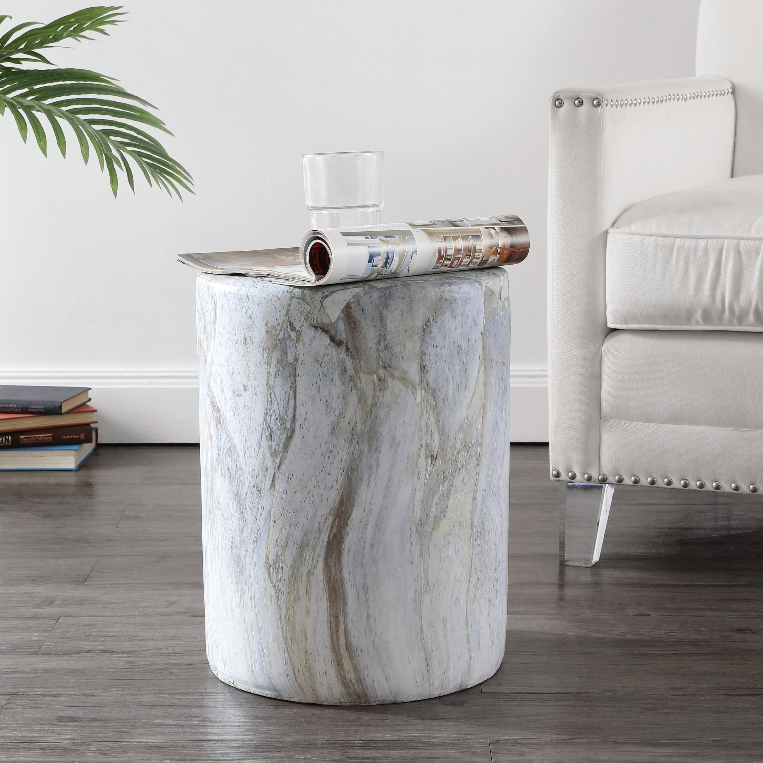 16" Faux Marble Column Accent Table