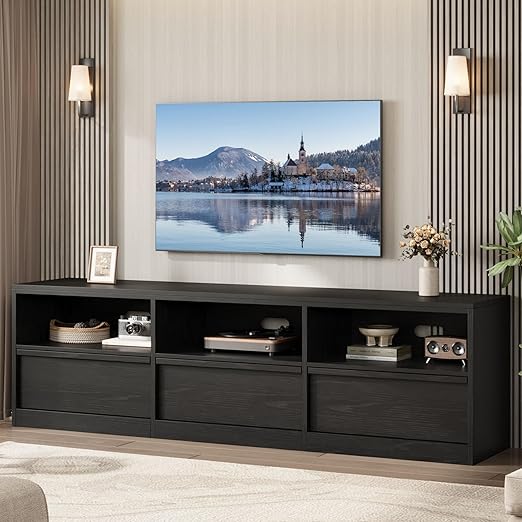 70 Inch TV Stand with Storage Drawer and Open Shelves