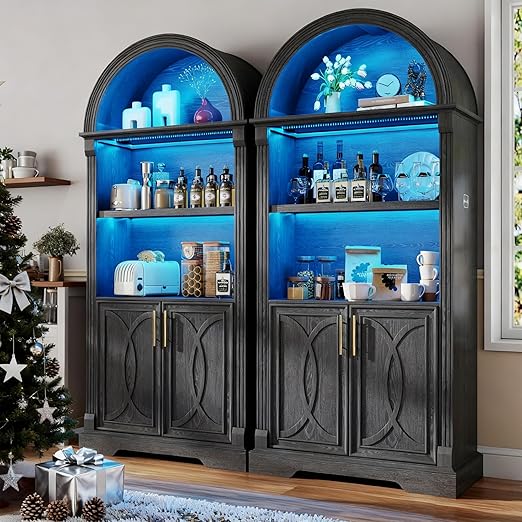 Arched Kitchen Pantry Cabinet with LED Light