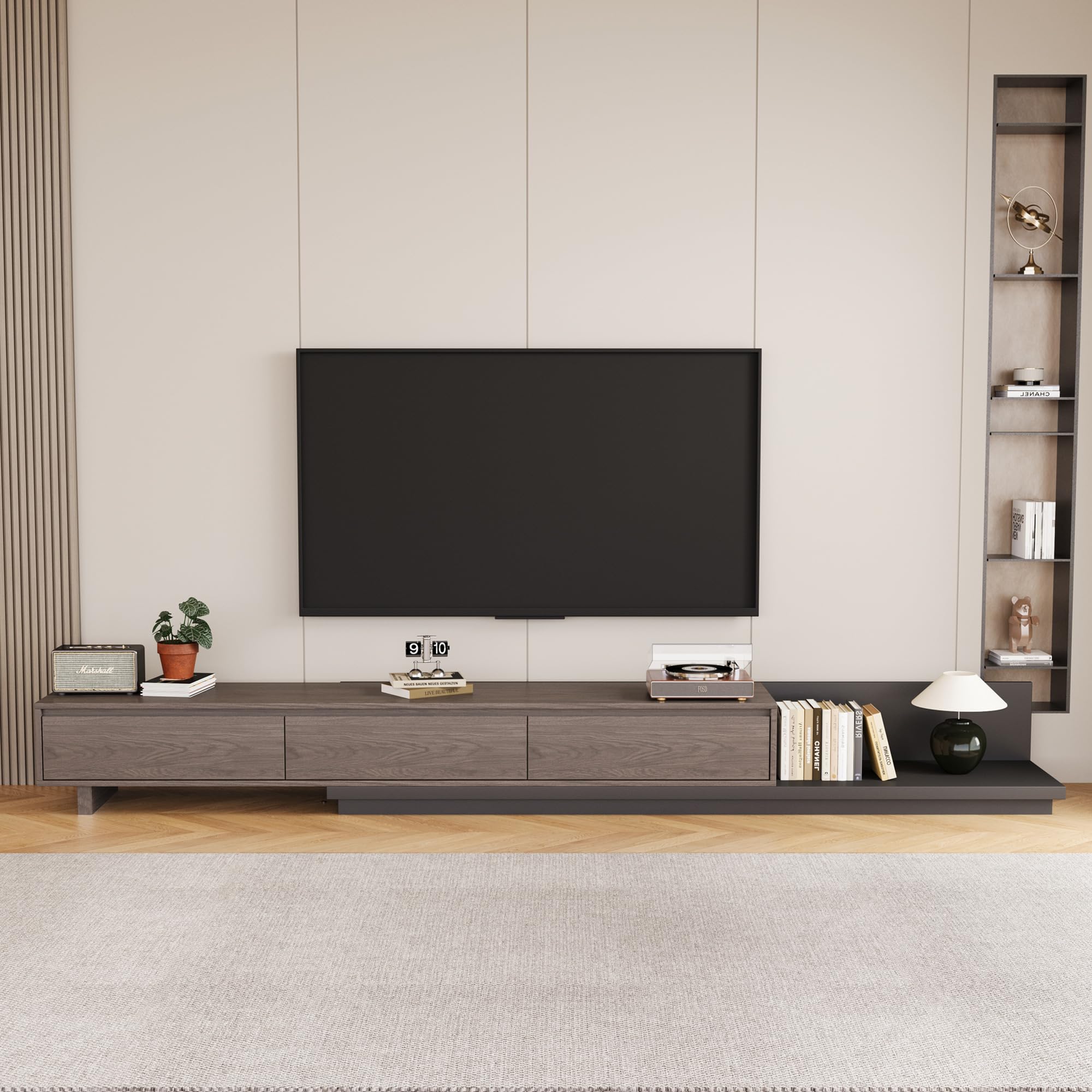 Extendable TV Stand with 3 Drawers